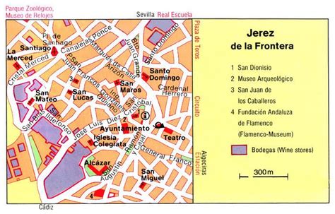Mappa del centro di Jerez de la Frontera con punti di interesse