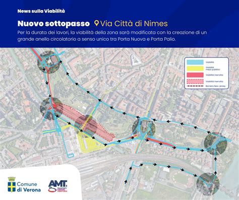 Mappa del sottopasso di Via Città di Nimes a Verona