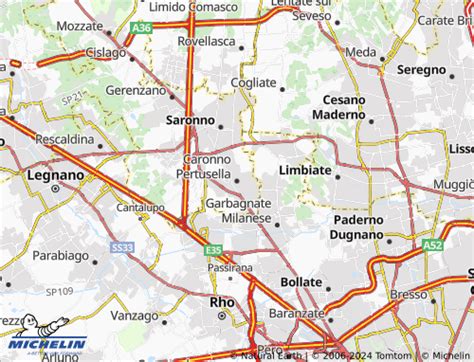Mappa della zona di Caronno Pertusella con evidenziati i laghi e le colline