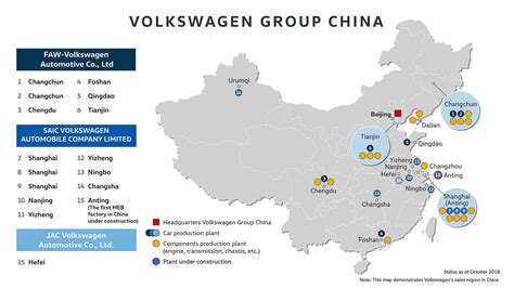Map of Volkswagen factories in China