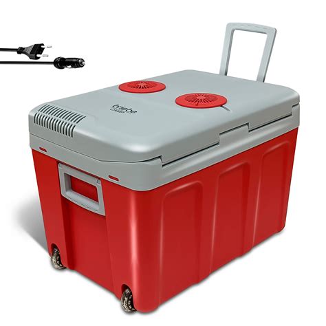 Dettaglio di un frigo portatile e fornello a gas per camper
