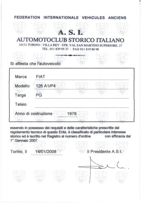 Certificato ASI
