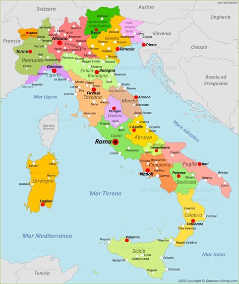 Mappa dell'Italia con le sedi ACI evidenziate