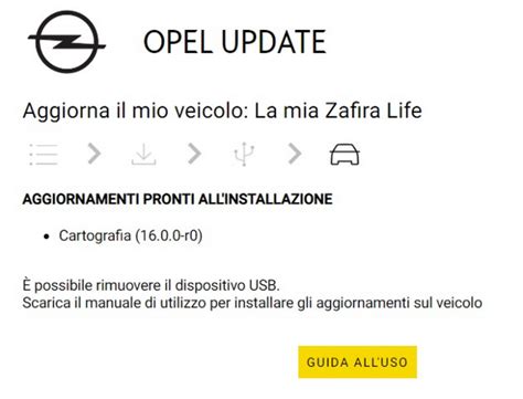 Schermata di aggiornamento mappe Opel