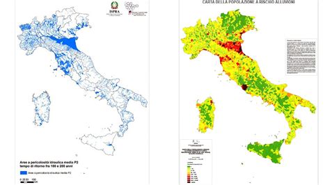 Mappa che mostra le aree a rischio inondazione in Italia