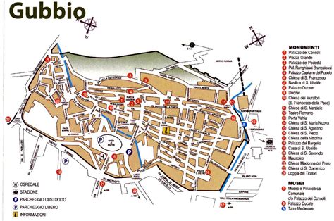 Mappa di Gubbio con indicazione delle principali attività