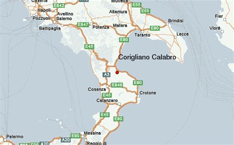 Mappa della Calabria con Corigliano Calabro evidenziata