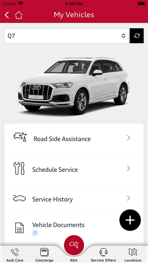 Screenshot dell'app myAudi con funzioni di controllo remoto
