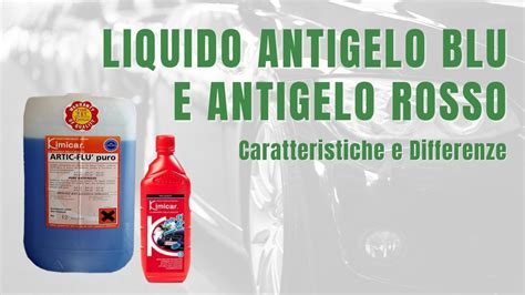 Bottiglie di liquido refrigerante blu e rosso con etichette esplicative