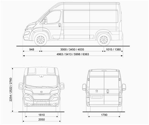 Rappresentazione schematica per identificare le dimensioni del Peugeot Boxer