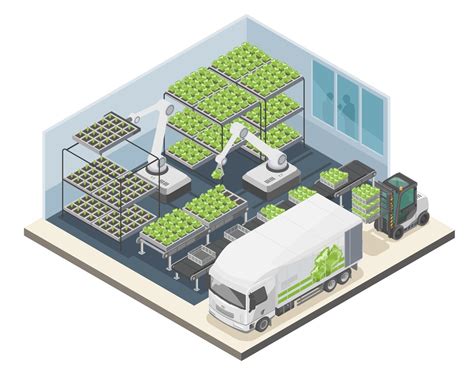illustrazione di una fabbrica automobilistica con diverse tipologie di contenitori in movimento
