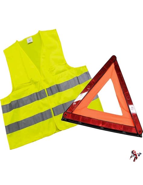 Segnaletica di emergenza stradale con giubbotto catarifrangente e triangolo