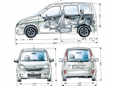 Schema delle dimensioni interne della Toyota Yaris Verso