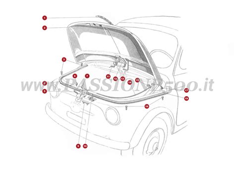 Schema tecnico del cofano anteriore della Fiat 126