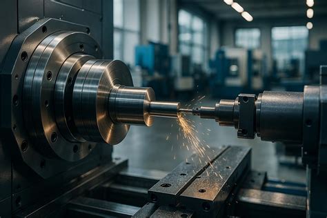 Tornio CNC in azione in un'officina meccanica