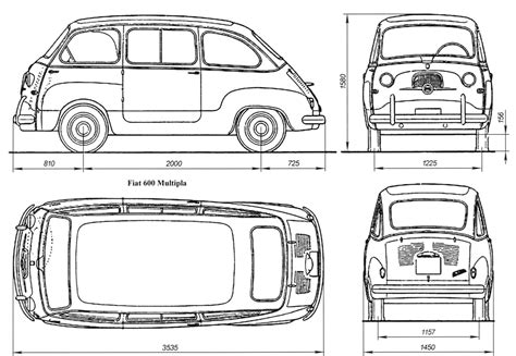 Fiat 600 Multipla interni disegno tecnico