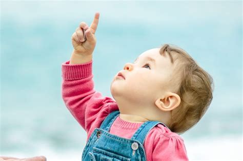 Bambino piccolo che indica le immagini di un libro su un tappeto colorato