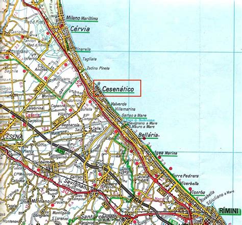 Mappa di Cesenatico con indicazione delle aree di parcheggio e percorsi pedonali