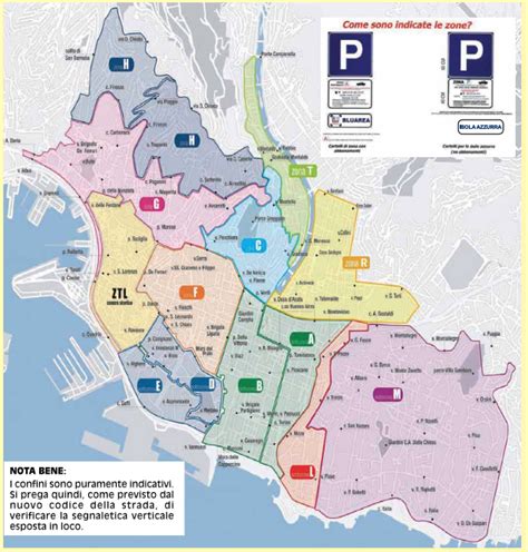 Mappa del centro di Genova con indicazione delle zone ZTL e Blu Area