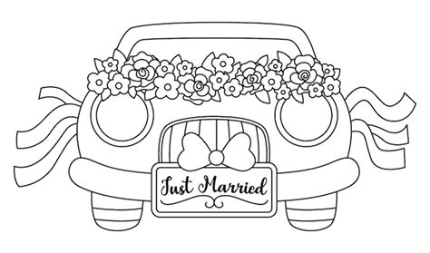 Auto nuziale decorata con fiori bianchi sul cofano e nastri agli specchietti