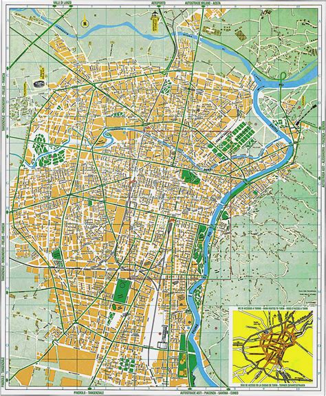 Mappa della città di Torino con evidenziato il complesso industriale di Mirafiori