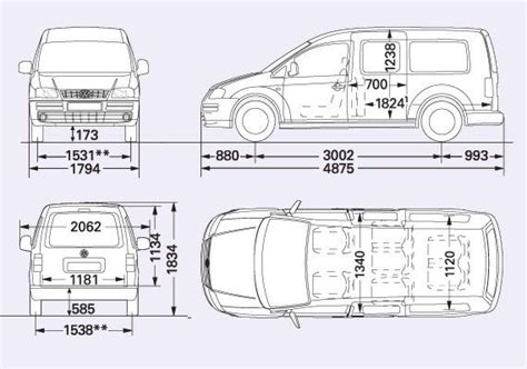 Schema tecnico delle dimensioni del Volkswagen Caddy