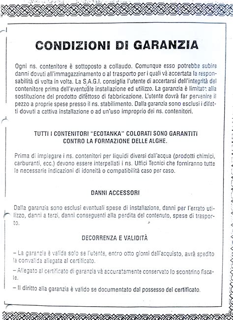 Documenti di garanzia e condizioni di vendita