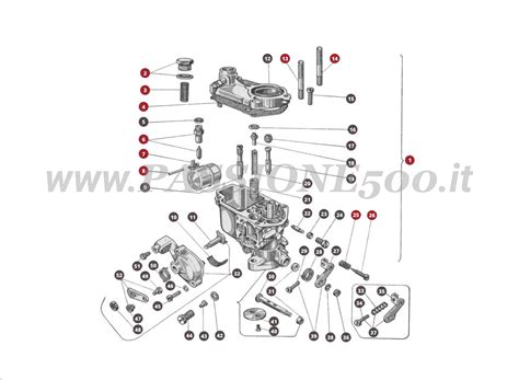 Esploso tecnico di un carburatore Weber/Solex per Fiat 500