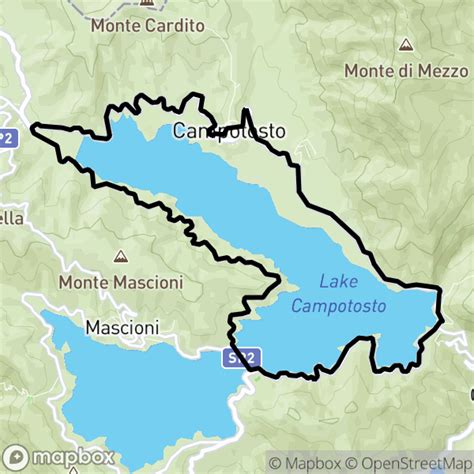 Mappa del percorso della Strada del Vasto fino al Lago di Campotosto