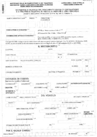Cronologia passaggio di proprietà veicolo