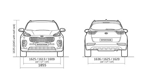 Schema delle dimensioni interne della Kia Sportage con spazio per passeggeri e bagagli