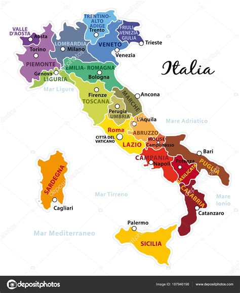 Una cartina dell'Italia con evidenziate le principali regioni turistiche per moto