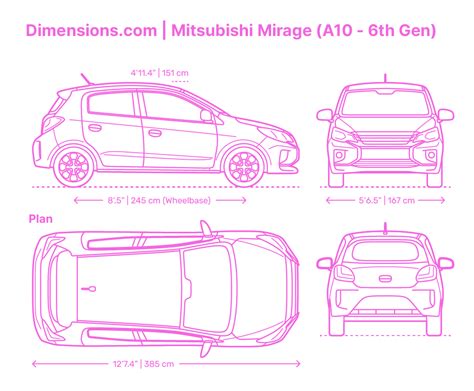 Schema comparativo dimensioni Mitsubishi Mirage hatchback e berlina