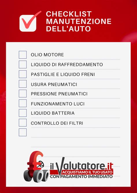 Checklist di manutenzione periodica per auto
