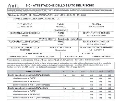 Esempio di Attestato di Rischio