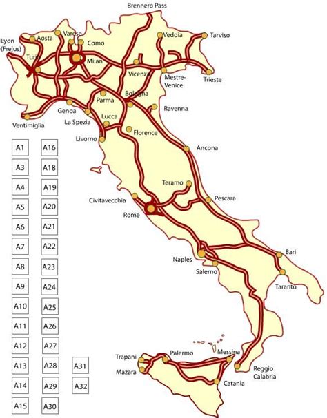 Mappa delle autostrade italiane con punti di incidente