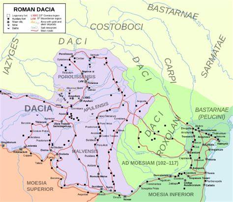Mappa della Dacia Romana e delle sue fortificazioni