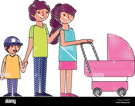 illustrazione di una famiglia con passeggino che cerca di caricare l'auto