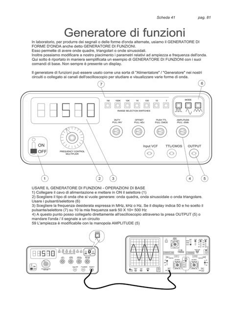 Componenti elettronici per test amplificatori: oscilloscopio, generatore di funzioni, resistenze