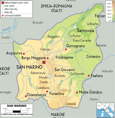 Mappa di San Marino con indicazione delle stazioni di servizio
