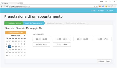 Screenshot di una pagina di prenotazione online per servizi auto