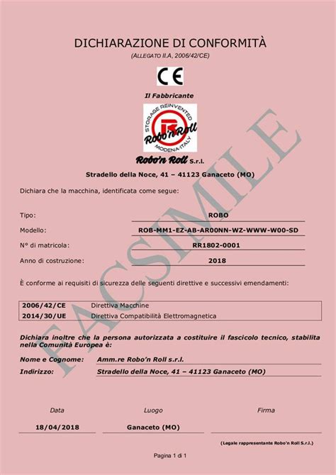 Certificato di conformità CE