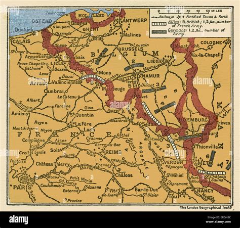 Mappa strategica dell'invasione del Belgio nel 1914