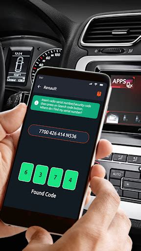 Schermata di un'app per la generazione di codici autoradio