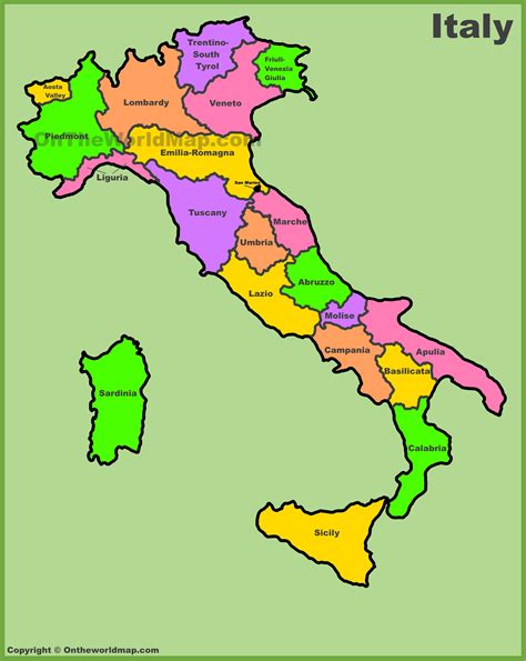 Mappa delle regioni italiane famose per la coltivazione di camelie