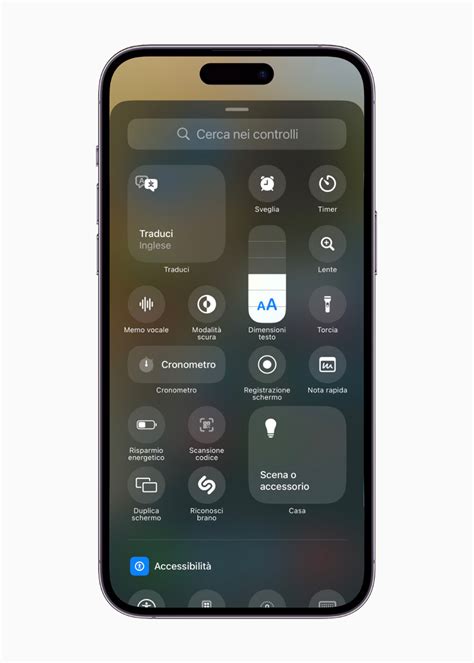 Schermata del Centro di Controllo di iOS con le opzioni dell'Audio Spaziale