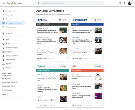 Schermata di Google News Showcase con riquadri di notizie