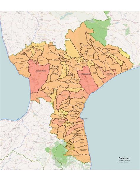 Mappa della provincia di Catanzaro con evidenziati i comuni principali