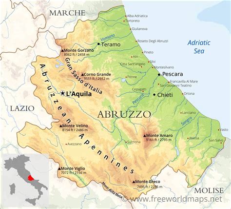 Mappa dell'Abruzzo con Sulmona evidenziata
