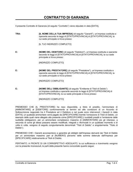 documento garanzia prodotto